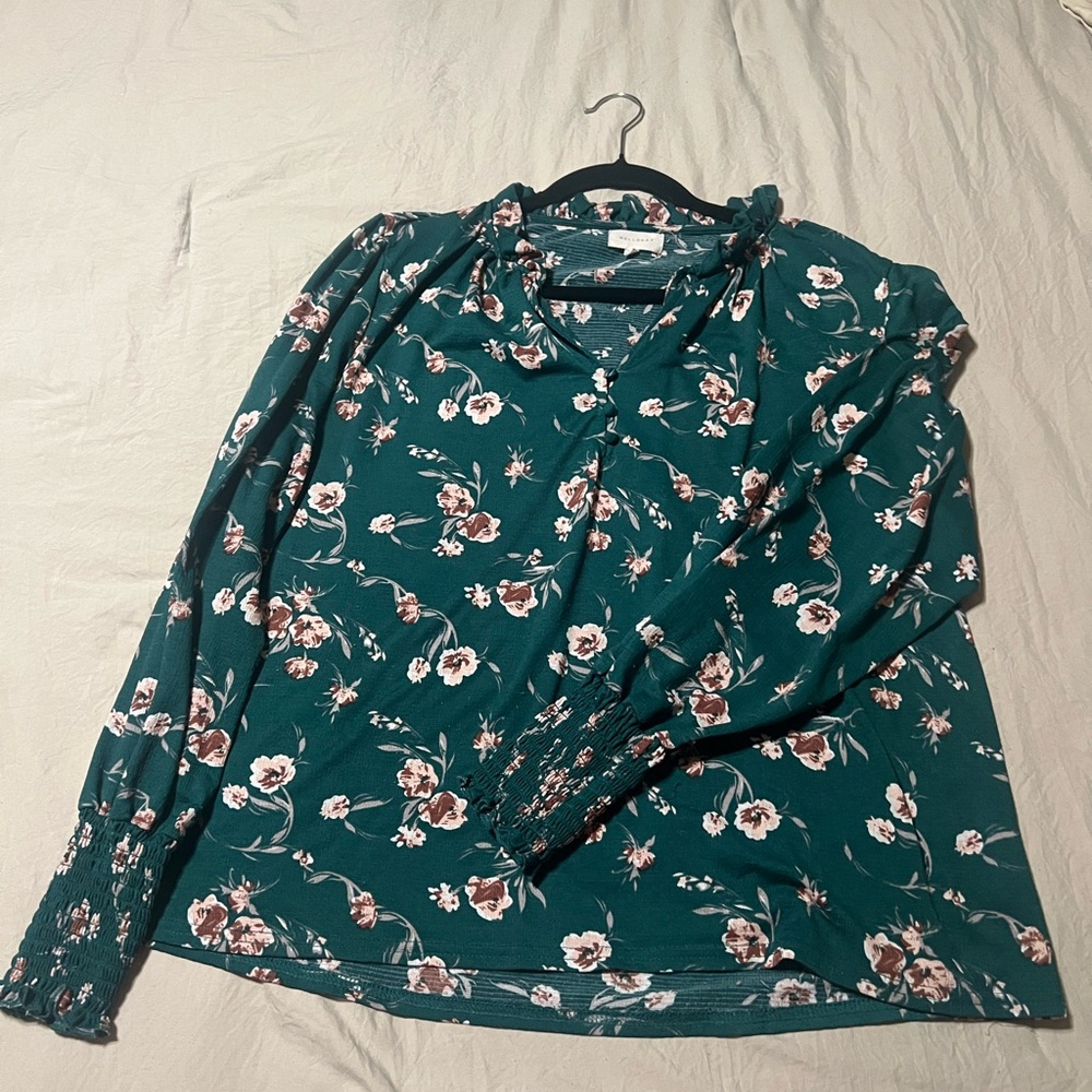 MELLODAY Teal Floral Blouse